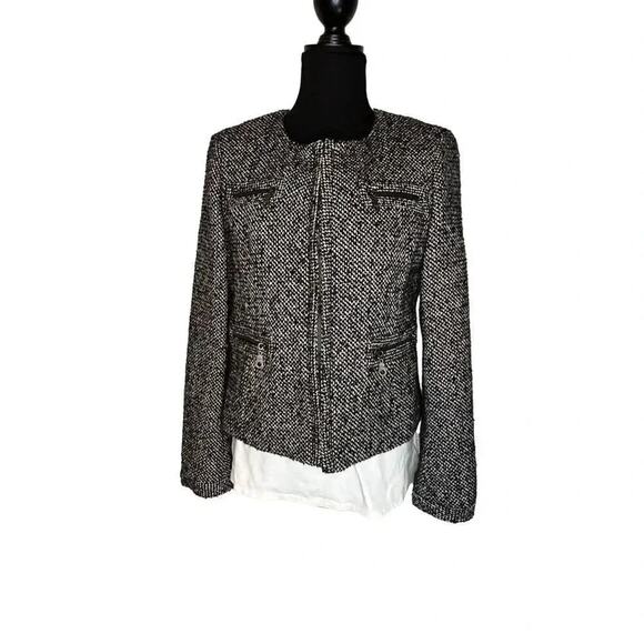 Vintage Victor Alfaro Black/white Tweed Jacket Blazer front pockets Size 14P - Picture 1 of 8